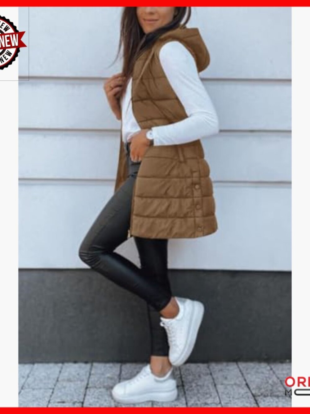 Long Sleeveless Hooded Puffer Vest Winter Outerwear Lightweight Polyester - Picture 4 of 7